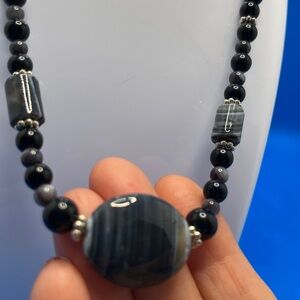 Elegant Grey and Black Beaded Necklace